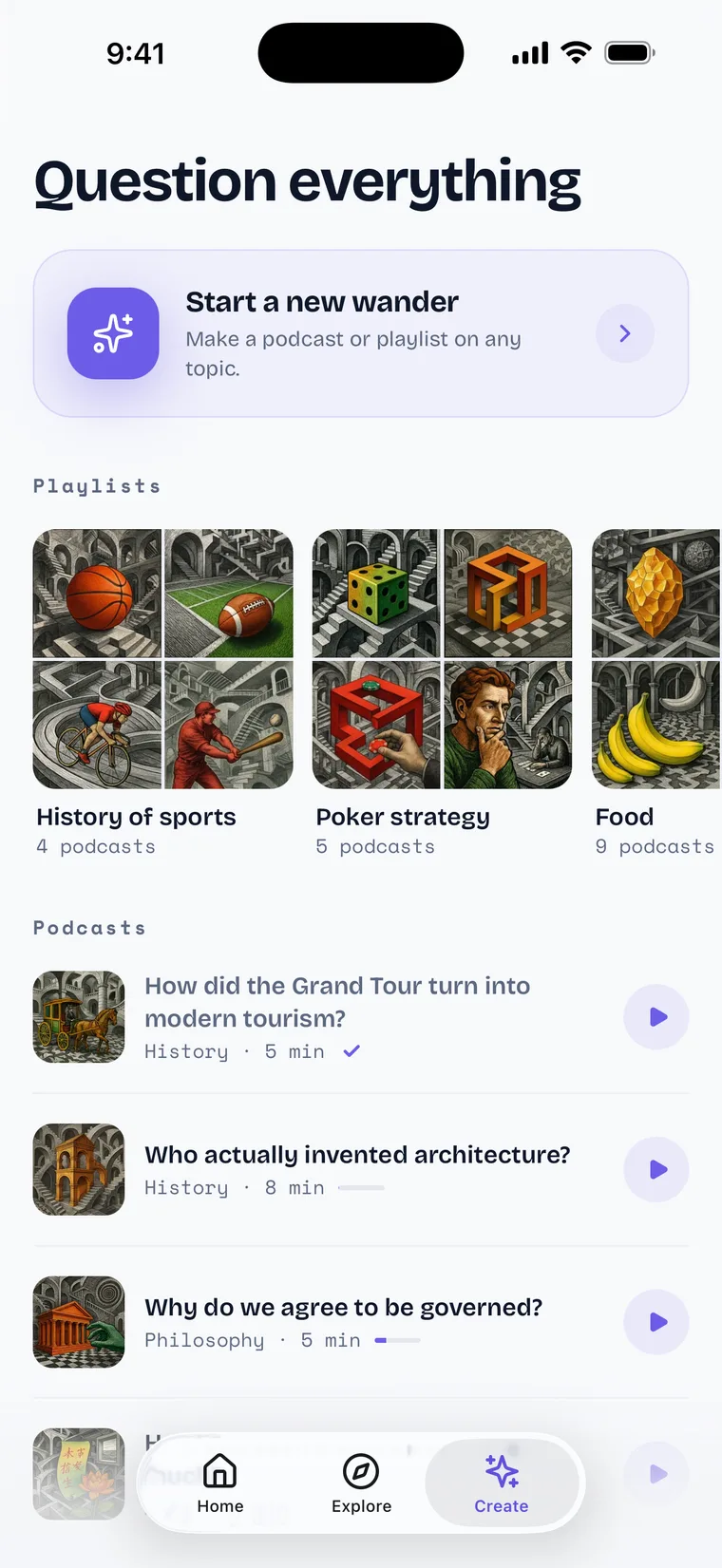Wander's create screen